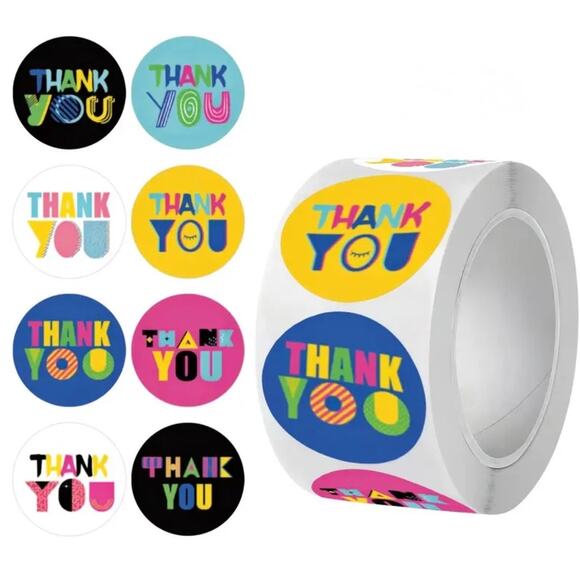 New 500 Piece Roll Self-Adhesive Thank You Stickers - 8 Designs - Picture 1 of 4